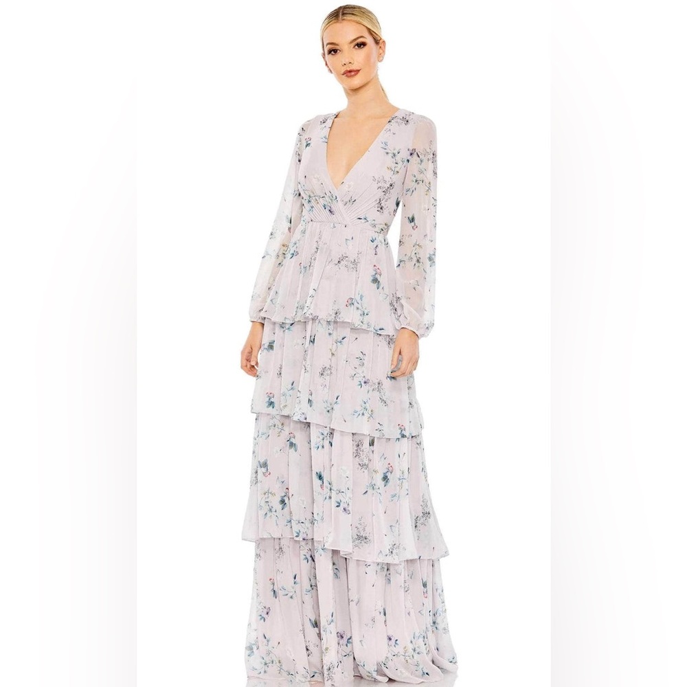 Ieena for Mac Duggal Floral Print V Neck Maxi Dress Womens Size 14
